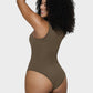 Chic Ribbed Square Neck Sleeveless Tummy Control Tank Bodysuit for Women
