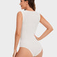 Chic Ribbed Square Neck Sleeveless Tummy Control Tank Bodysuit for Women