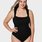 Chic Ribbed Square Neck Sleeveless Tummy Control Tank Bodysuit for Women