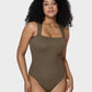 Chic Ribbed Square Neck Sleeveless Tummy Control Tank Bodysuit for Women