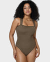 Chic Ribbed Square Neck Sleeveless Tummy Control Tank Bodysuit for Women
