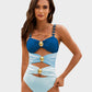 Gold Beads Detailing Cut-Out Ruched One Piece Swimsuit