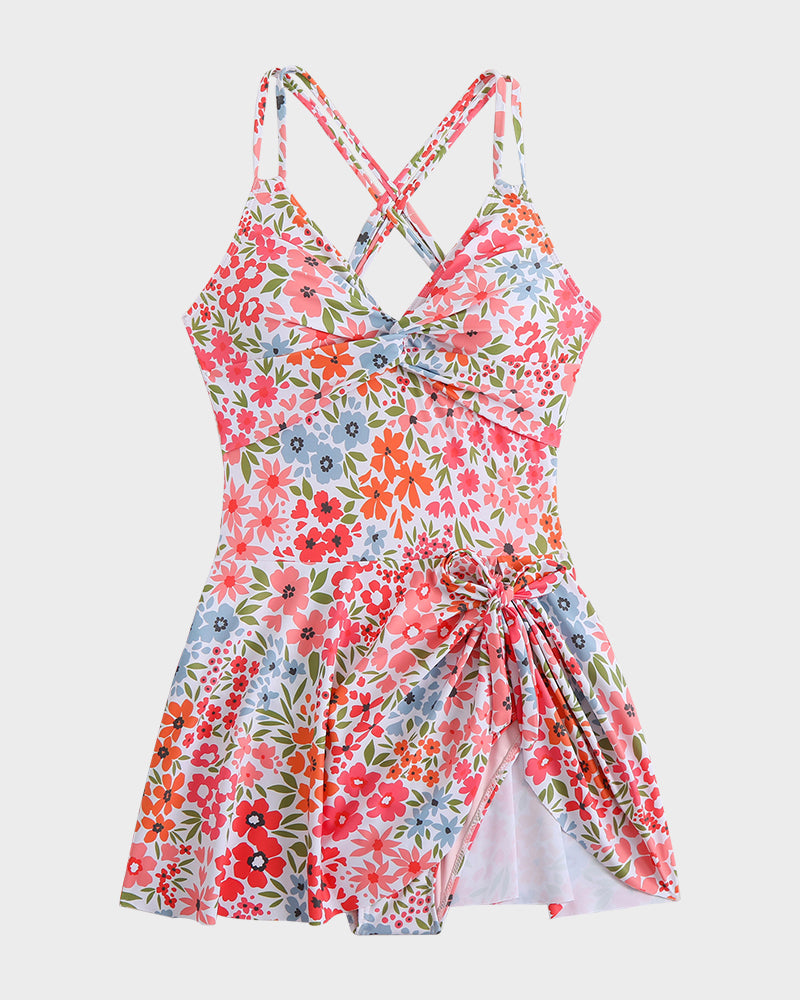 Chic Knot Hem Ruched One-Piece Swim Dress: Flattering, Adjustable, Comfortable Swimsuit