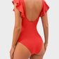 Elegant Ruffle Sleeve Cut-Out Ruched One-Piece Swimsuit for Women