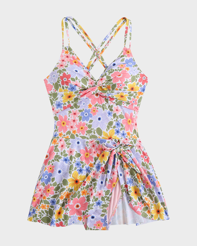 Chic Knot Hem Ruched One-Piece Swim Dress: Flattering, Adjustable, Comfortable Swimsuit