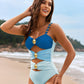 Glamorous Gold Beads Cut-Out Ruched One-Piece Swimsuit for Women, Elegant Beachwear