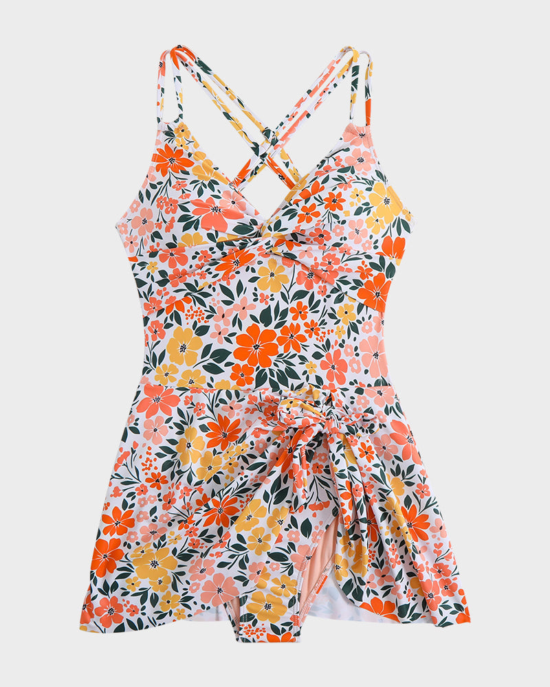 Chic Knot Hem Ruched One-Piece Swim Dress: Flattering, Adjustable, Comfortable Swimsuit