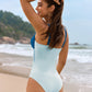 Glamorous Gold Beads Cut-Out Ruched One-Piece Swimsuit for Women, Elegant Beachwear