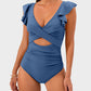 Flattering Ruffle Sleeve Cut-Out Ruched One-Piece Swimsuit for Stylish Beach Days