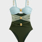 Glamorous Gold Beads Cut-Out Ruched One-Piece Swimsuit for Women, Elegant Beachwear