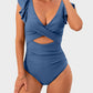 Flattering Ruffle Sleeve Cut-Out Ruched One-Piece Swimsuit for Stylish Beach Days