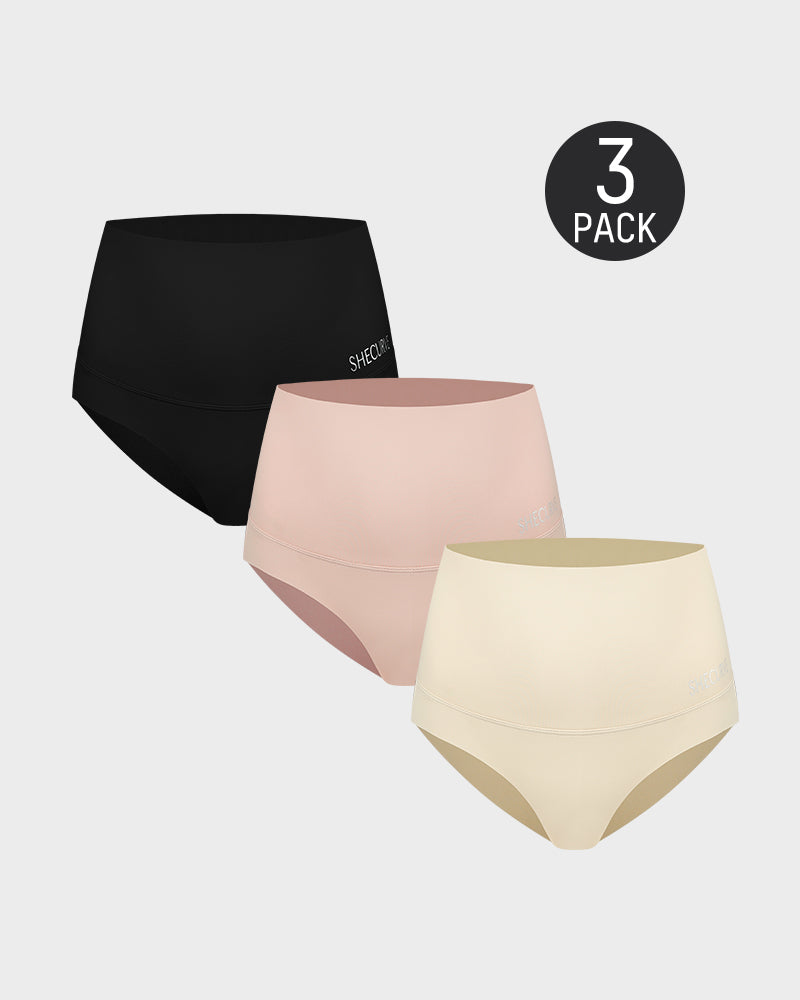 3-Pack High Waist Tummy Control Brief Panties - Comfortable Shaping Underwear