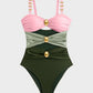 Glamorous Gold Beads Cut-Out Ruched One-Piece Swimsuit for Women, Elegant Beachwear