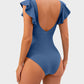 Flattering Ruffle Sleeve Cut-Out Ruched One-Piece Swimsuit for Stylish Beach Days
