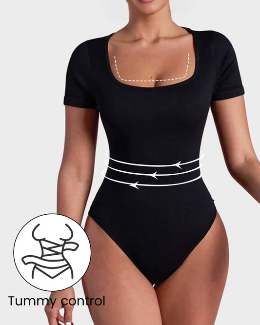 Seamless Square Neck Thong Bodysuit for Women - Tummy Control Shapewear