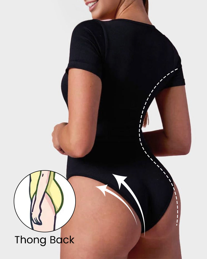 Seamless Square Neck Thong Bodysuit for Women - Tummy Control Shapewear