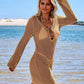 Chic Deep Plunge Crochet Long Sleeve Beach Cover Up Dress