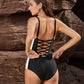 SheCurve Plunge Lace-Up Corset Sculpting One-Piece Swimsuit Flattering Beachwear