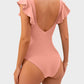 Flattering Ruffle Sleeve Cut-Out Ruched One-Piece Swimsuit for Stylish Beach Days