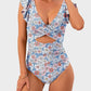 Elegant Ruffle Sleeve Cut-Out Ruched One-Piece Swimsuit for Women
