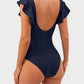 Flattering Ruffle Sleeve Cut-Out Ruched One-Piece Swimsuit for Stylish Beach Days