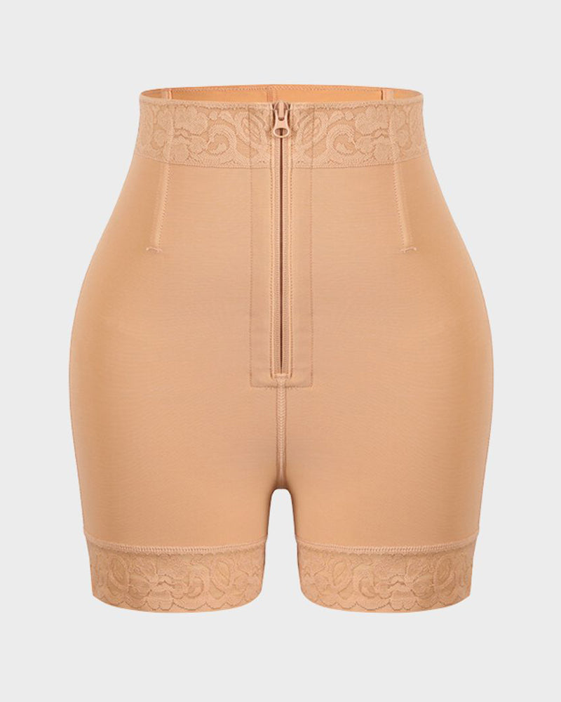 Boned High Waist Tummy Control Shaping Shorts with Zipper & Hooks