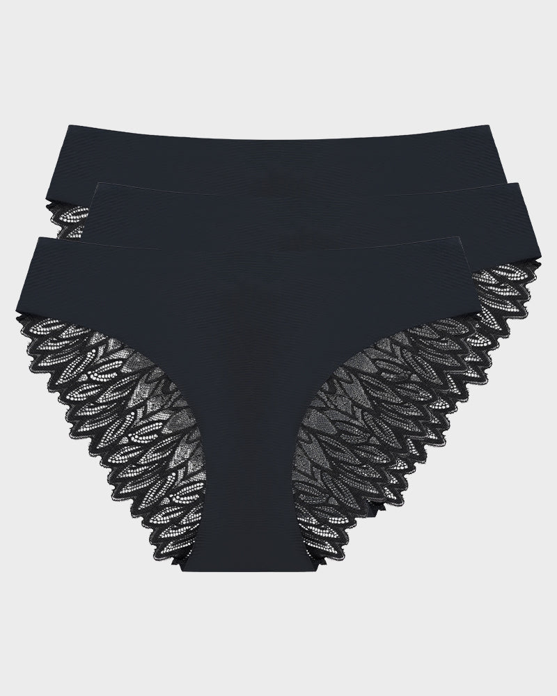 Women's Seamless Lace No Show Cheeky Panties - Soft, Breathable 3-Pack