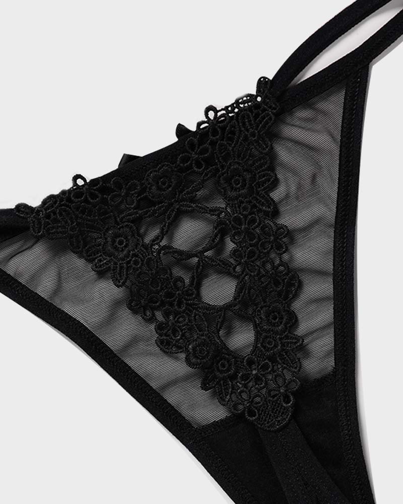 SheCurve Seductive Lace-Trim Mesh V-String Panty – Comfortable, Breathable Thong