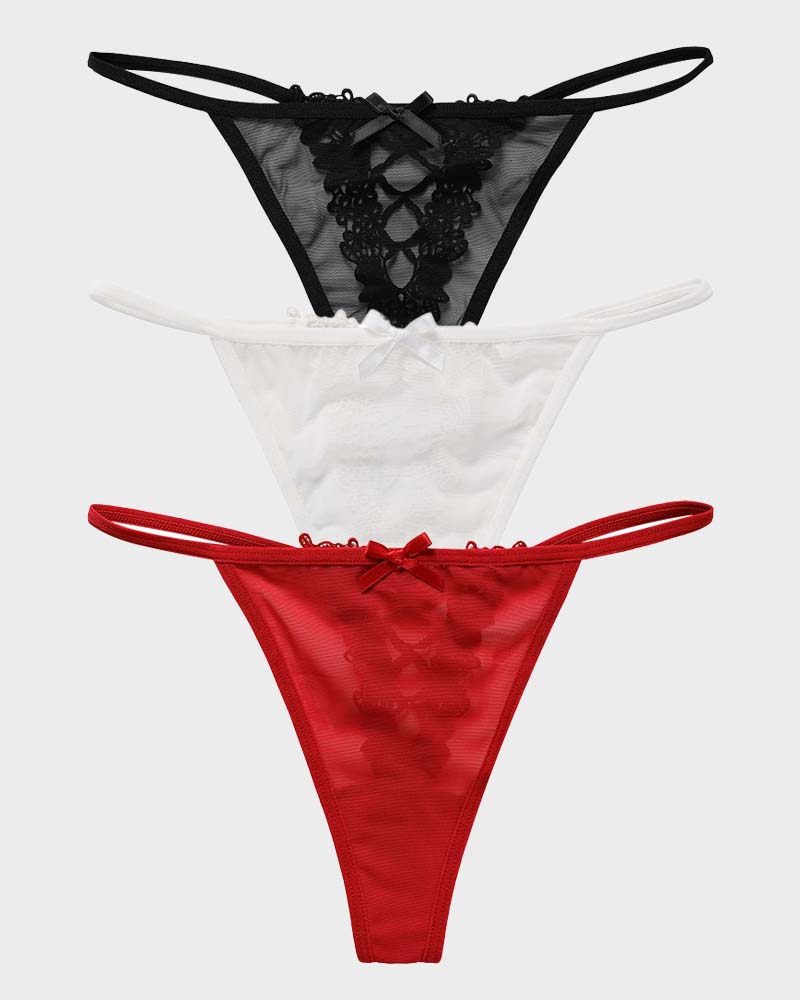 SheCurve Seductive Lace-Trim Mesh V-String Panty – Comfortable, Breathable Thong