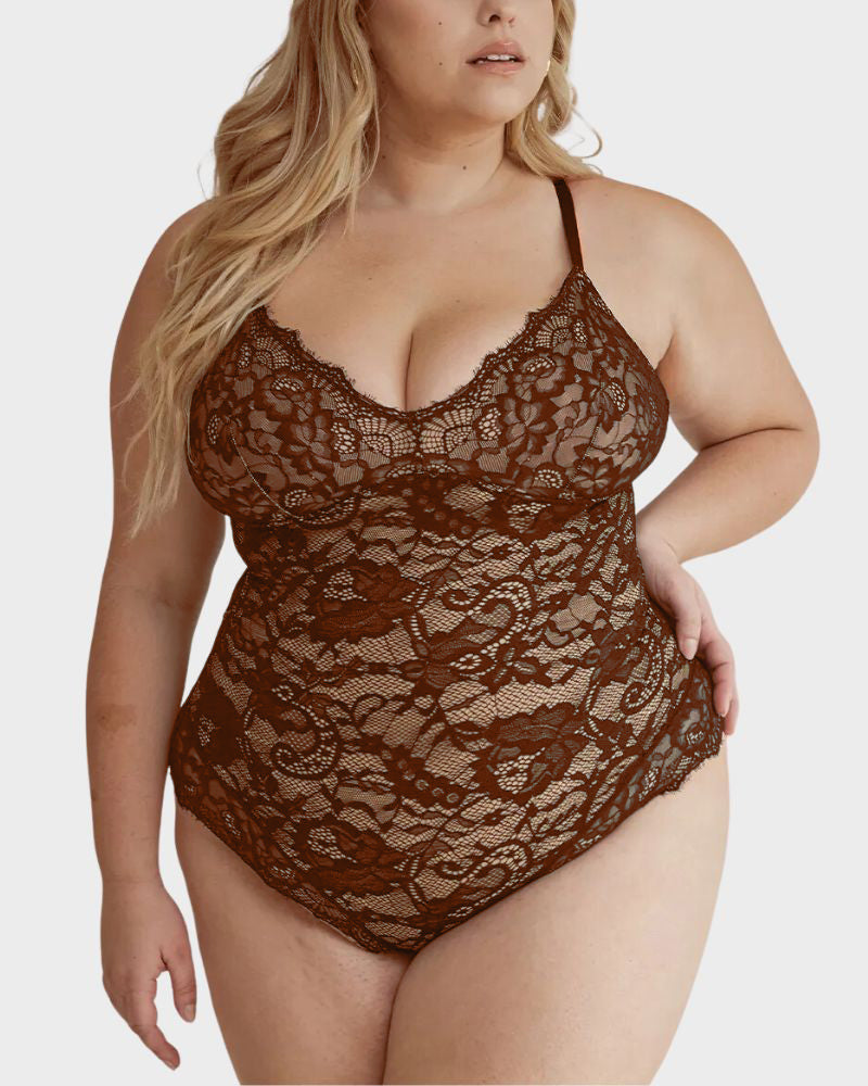 Elegant Deep V Lace Sculpting Thong Bodysuit for Women - Sexy Shapewear