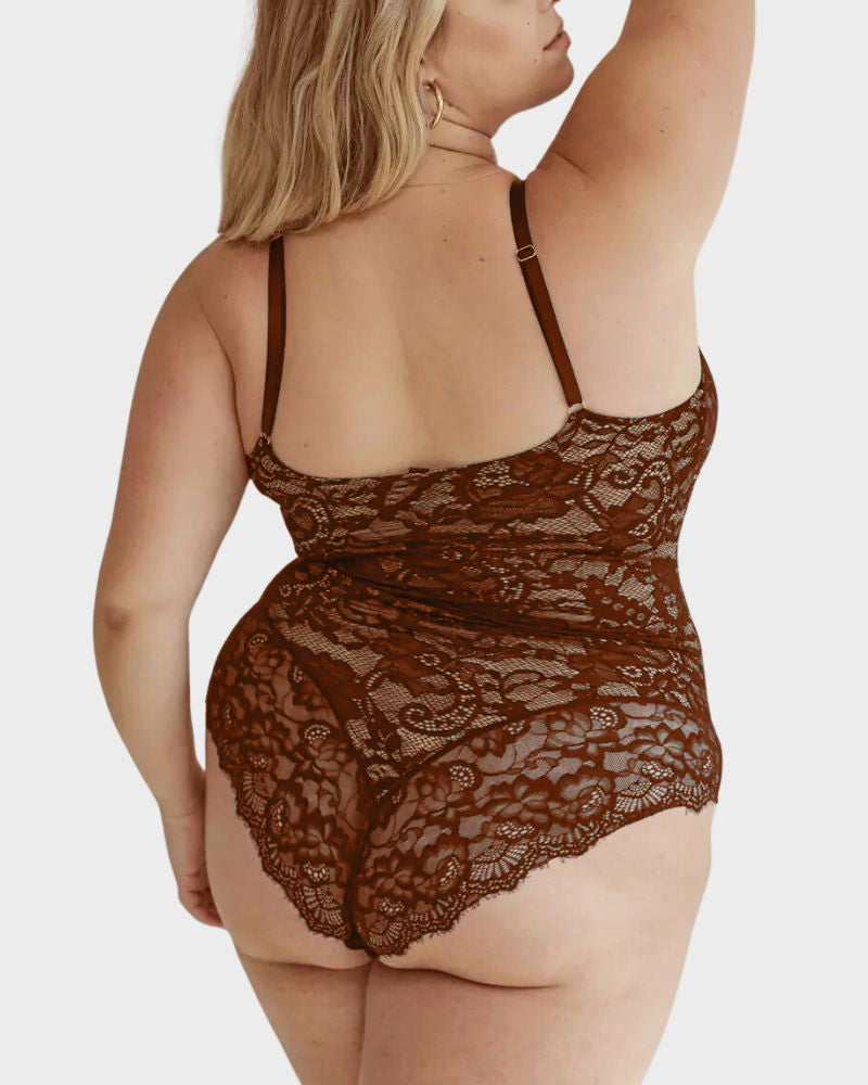 Elegant Deep V Lace Sculpting Thong Bodysuit for Women - Sexy Shapewear