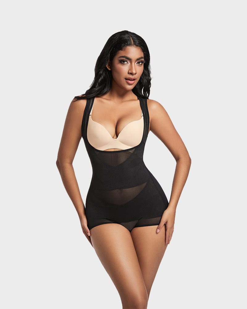 Open Bust Cross Compression Body Shaper for Tummy Control & Posture Support