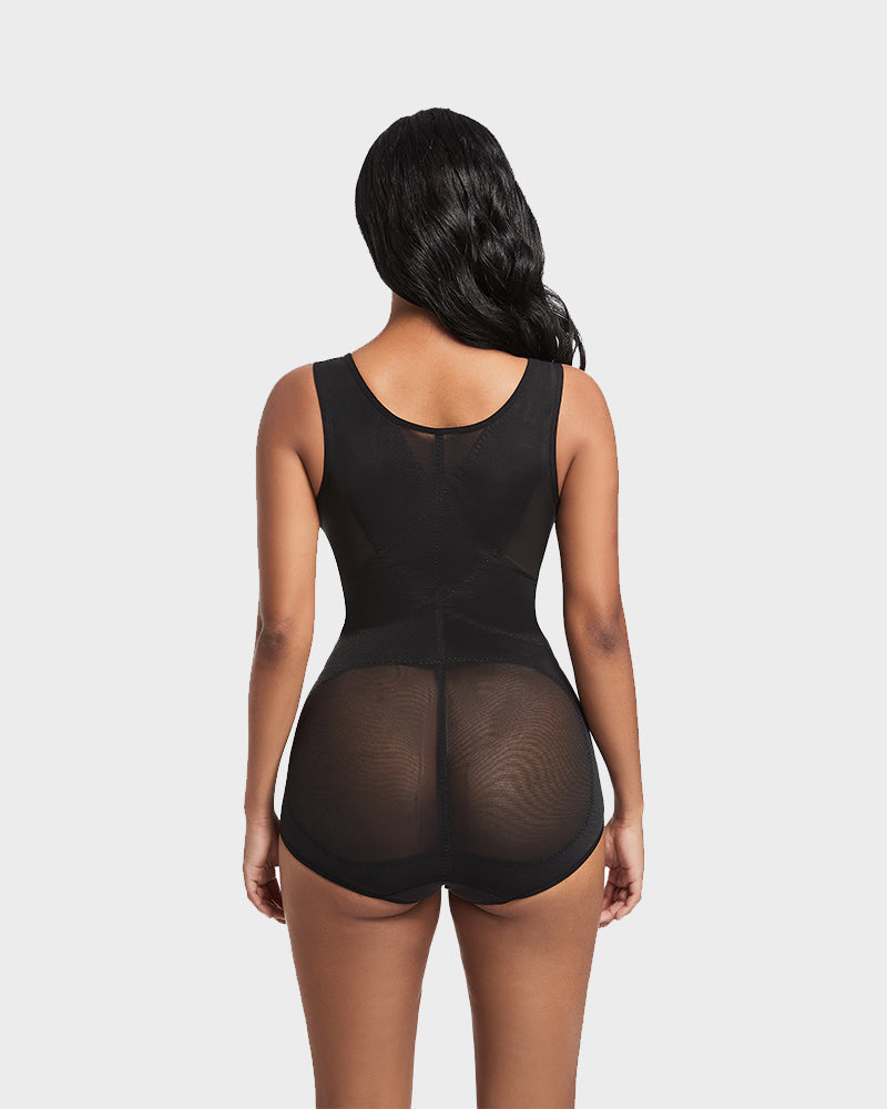 Open Bust Cross Compression Body Shaper for Tummy Control & Posture Support