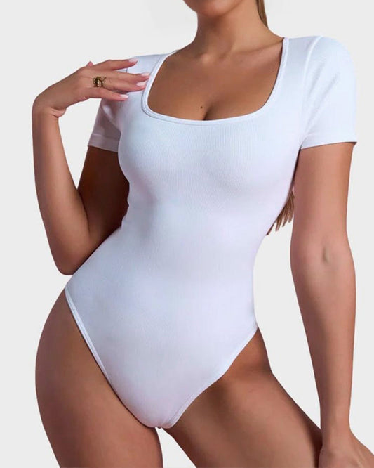 Seamless Square Neck Thong Bodysuit for Women - Tummy Control Shapewear