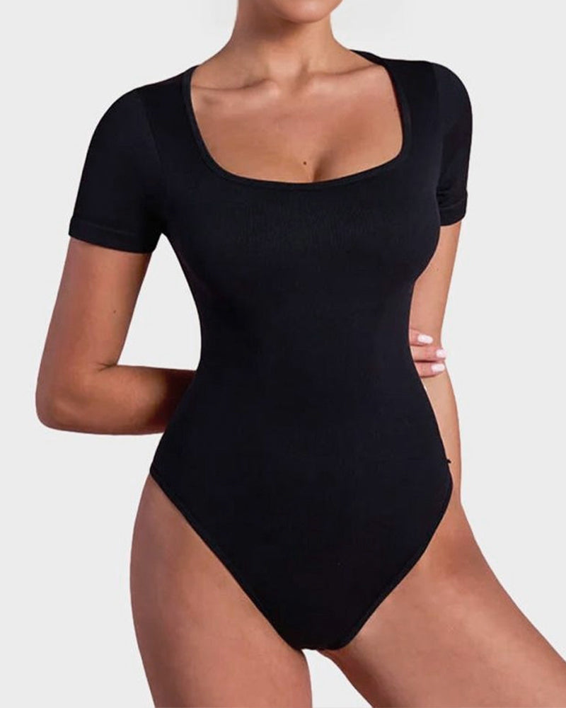 Seamless Square Neck Thong Bodysuit for Women - Tummy Control Shapewear