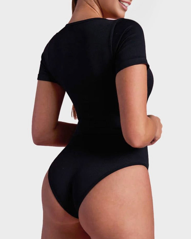 Seamless Square Neck Thong Bodysuit for Women - Tummy Control Shapewear
