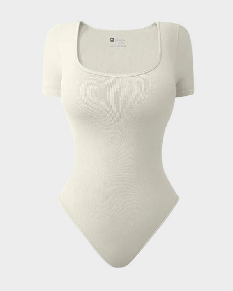 Seamless Square Neck Thong Bodysuit for Women - Tummy Control Shapewear