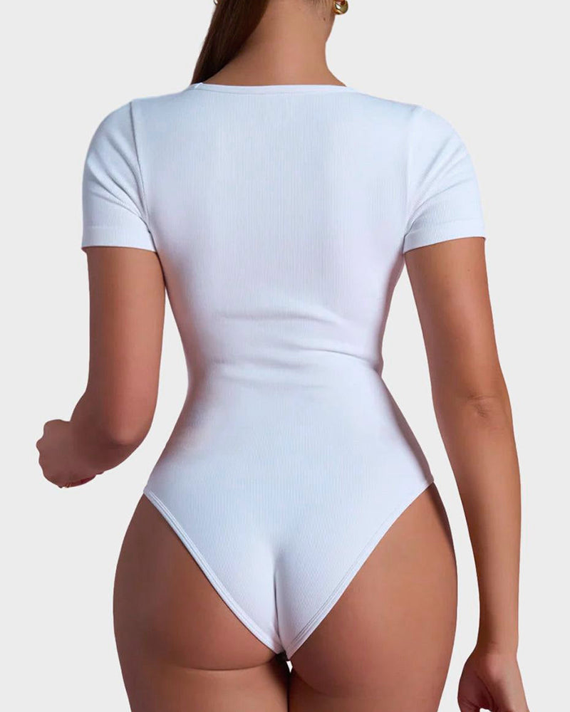Seamless Square Neck Thong Bodysuit for Women - Tummy Control Shapewear