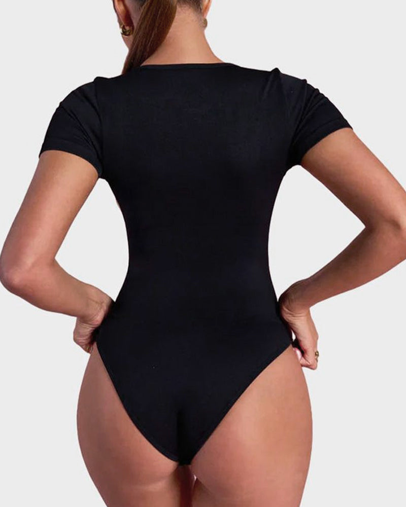 Seamless Square Neck Thong Bodysuit for Women - Tummy Control Shapewear