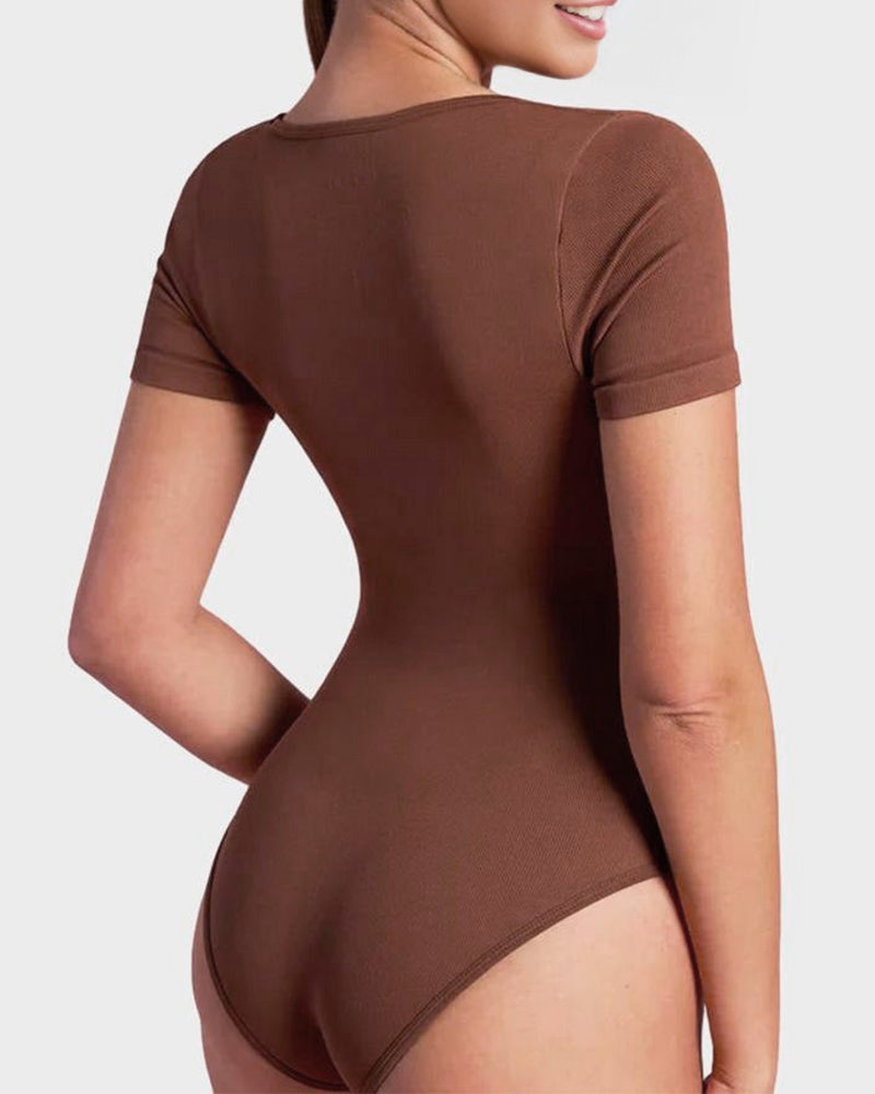 Seamless Square Neck Thong Bodysuit for Women - Tummy Control Shapewear