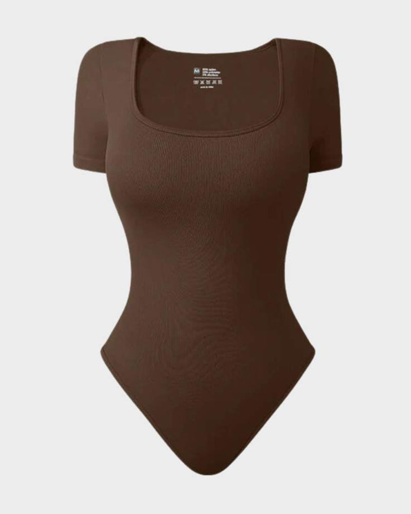 Seamless Square Neck Thong Bodysuit for Women - Tummy Control Shapewear