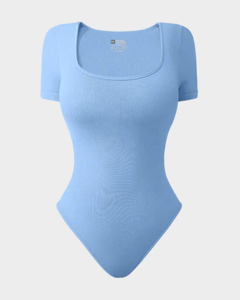 Seamless Square Neck Thong Bodysuit for Women - Tummy Control Shapewear