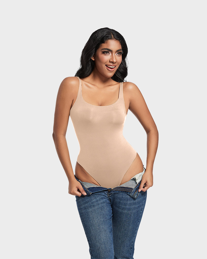 Seamless Sculpt Sleeveless Scoop Neck Thong Bodysuit: Flattering Comfort Shapewear