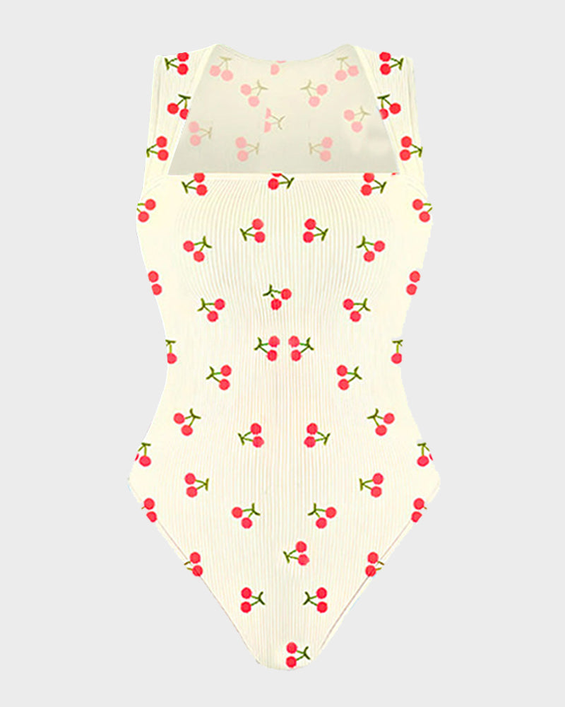 Chic Ribbed Square Neck Sleeveless Tummy Control Tank Bodysuit for Women