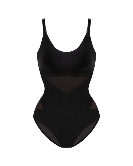 Flattering Criss-Cross Mesh Sculpting Bodysuit - Seamless Tummy Control Shapewear