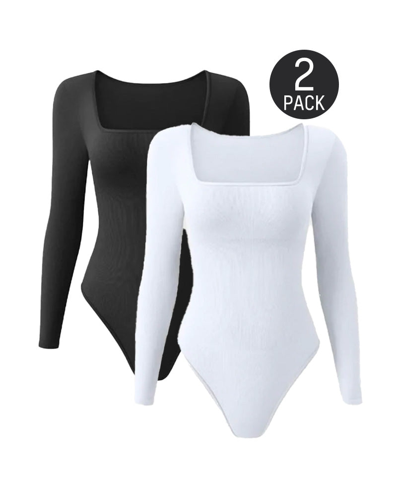 Trendy Square Neck Long Sleeve Bodysuit (2 Pack)