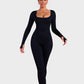 Chic Long Sleeve Square Neck Full Body Shaper Jumpsuit Smooths Curves