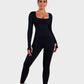 Chic Long Sleeve Square Neck Full Body Shaper Jumpsuit Smooths Curves