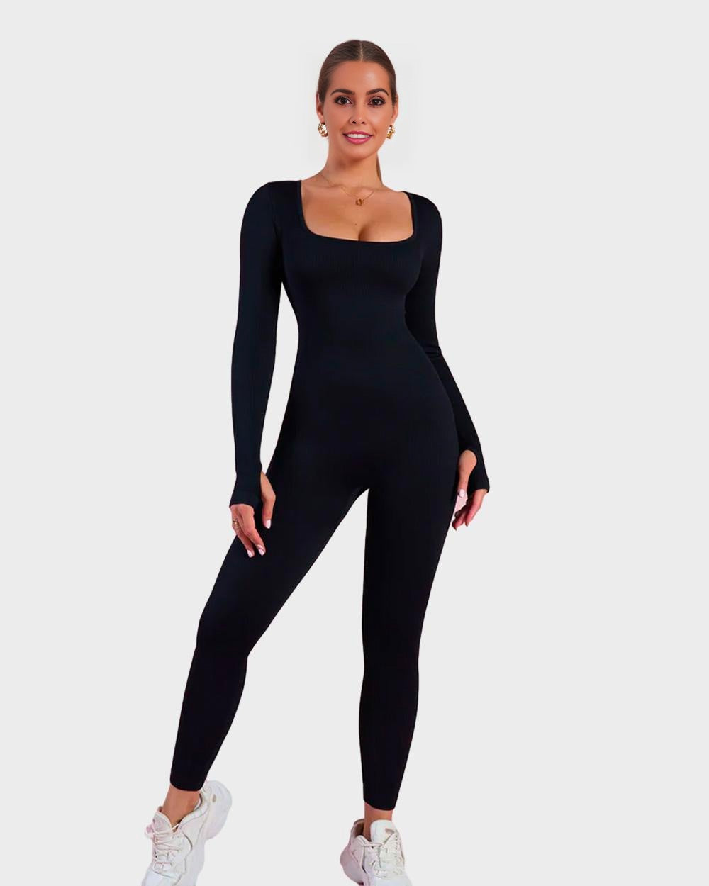 Chic Long Sleeve Square Neck Full Body Shaper Jumpsuit Smooths Curves