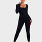 Chic Long Sleeve Square Neck Full Body Shaper Jumpsuit Smooths Curves